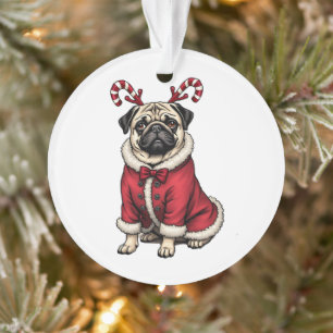 Pub-hond die kerstpak aan heeft voor kerst hondlie ornament