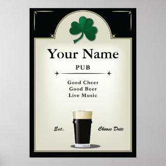 Pub Sign, Irish Pub, Gepersonaliseerd Poster