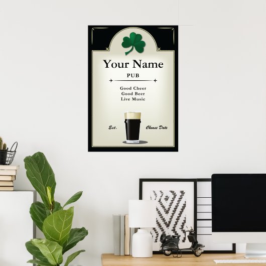 Pub Sign, Irish Pub, Gepersonaliseerd Poster (Thuiskantoor)