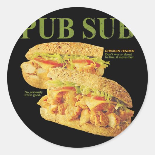 Pub Sub Kip Tender Grappige Sandwich Ronde Sticker (Voorkant)