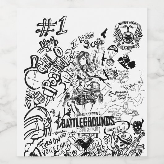PUBG doodle wijnfles Wijn Etiket (Enkel label)