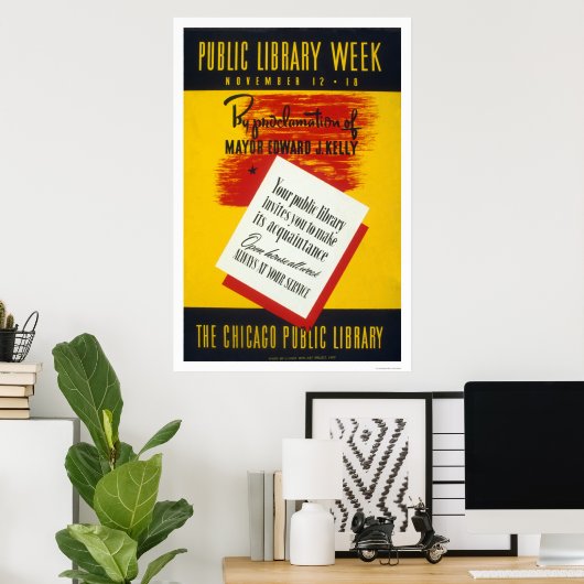 Public Library Chicago 1940 WPA Poster (Thuiskantoor)