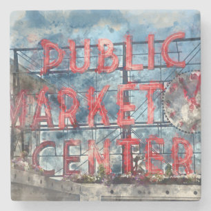 Public Market Centre in Seattle Washington Stenen Onderzetter