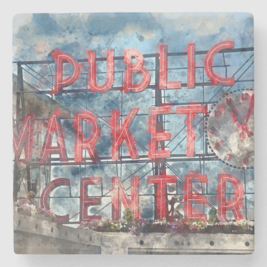 Public Market Centre in Seattle Washington Stenen Onderzetter (Voorkant)