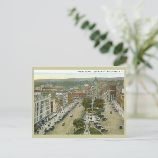 Public Square, Watertown NY 1928 Briefkaart (Staand voorkant)