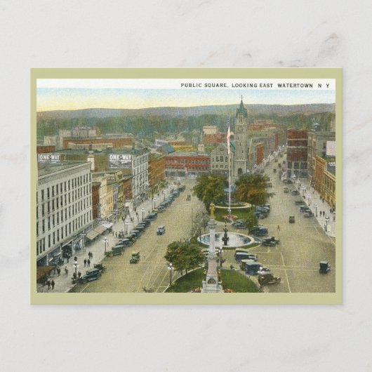 Public Square, Watertown NY 1928 Briefkaart (Voorkant)