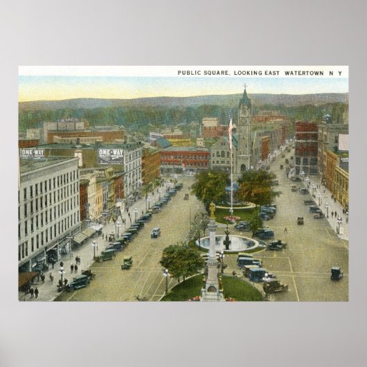 Public Square, Watertown NY 1928  Poster (Voorkant)