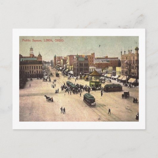 Publiek plein, Lima, Vintage Ohio Briefkaart (Voorkant)