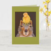 Puccini de eekhoorn met een pompoenkaart kaart (Gele Bloem)