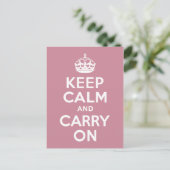 Puce Keep Calm en Carry on Briefkaart (Staand voorkant)
