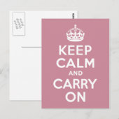 Puce Keep Calm en Carry on Briefkaart (Voorkant / Achterkant)