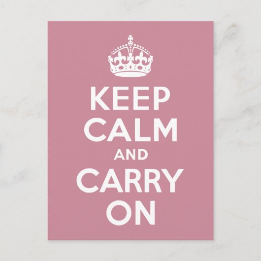 Puce Keep Calm en Carry on Briefkaart (Voorkant)