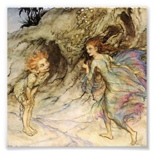 "Puck and a Fairy"-Waterverf van Arthur Rackham Foto Afdruk