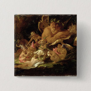 Puck and Fairies, uit 'A Midzomer Night's Dream' Vierkante Button 5,1 Cm