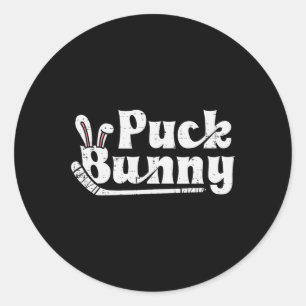 Puck Bunny Ice Hockey Stick Cute Player Mannen Vro Ronde Sticker