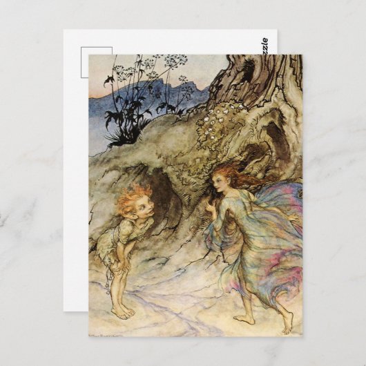 “Puck en een fee” Aquarel van Arthur Rackham Briefkaart (Voorkant / Achterkant)
