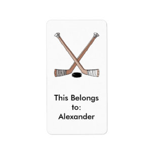 Puck- en hockeystickontwerp etiket