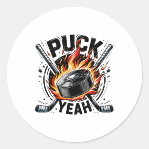 Puck Yeah Grappige Hockey Vader Moeder IJshockey S Ronde Sticker