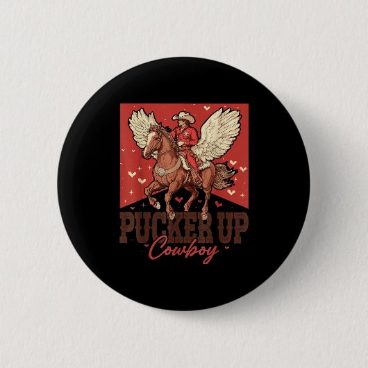 Pucker Up Cowboy Funny Western Valentines Ronde Button 5,7 Cm (Voorkant)
