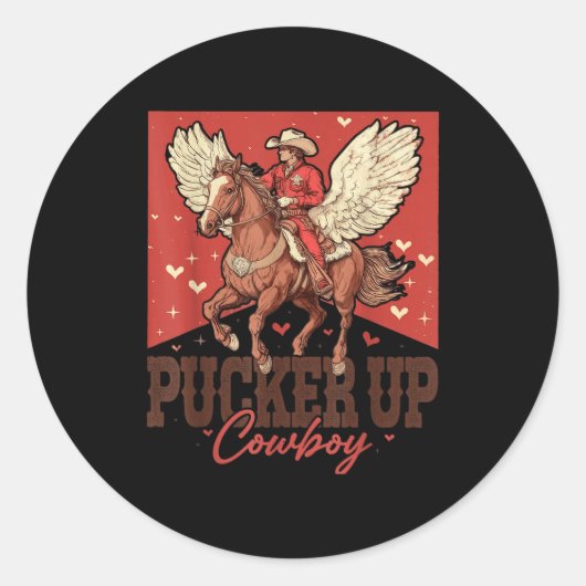 Pucker Up Cowboy Funny Western Valentines  Ronde Sticker (Voorkant)