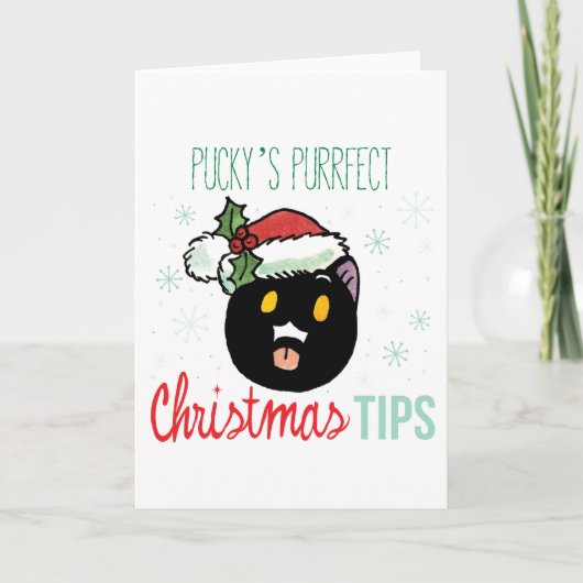 Pucky's Purrfect met kersttips Feestdagen Kaart (Voorkant)