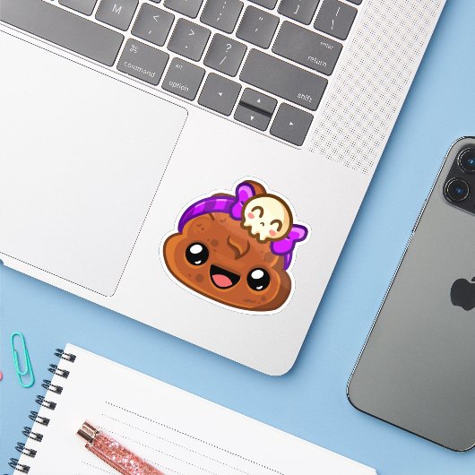 Pudding & Cute Skull Accessory - Happy Jump Sticker (Laptop met iPhone)