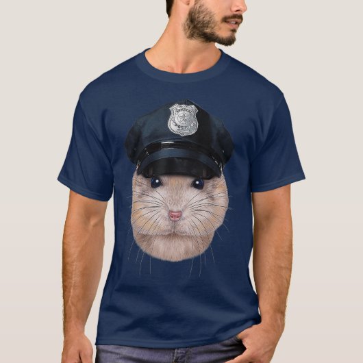 Pudding dwerghamster in politieman Pet T-shirt (Voorkant)