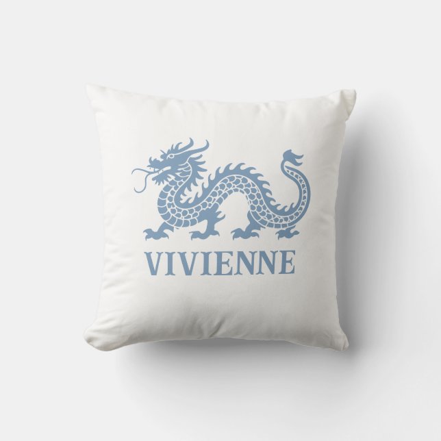 Puddle Blue Chinoiserie Dragon Aangepaste naam Kussen (Voorkant)