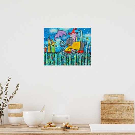 Puddle Jumping Elephant Art Poster (Keuken)