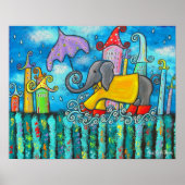 Puddle Jumping Elephant Art Poster (Voorkant)