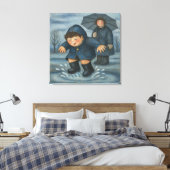 Puddle Jumping - Grote Ingepakte Canvas Kunstprint Afdruk (Insitu (Slaapkamer))