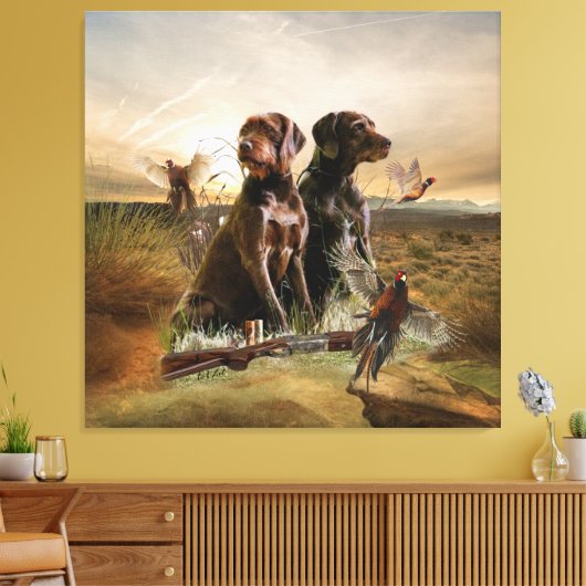 Pudelpointers, jachtfazant canvas afdruk (Insitu (Woonkamer))