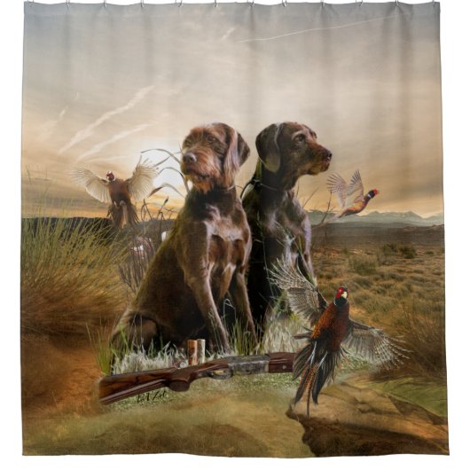 Pudelpointers, jachtfazant douchegordijn (Voorkant)