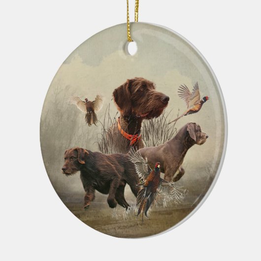 Pudelpointers, jachtfazant keramisch ornament (Links)