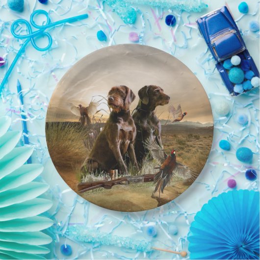 Pudelpointers, jachtfazant papieren bordje (Feest)