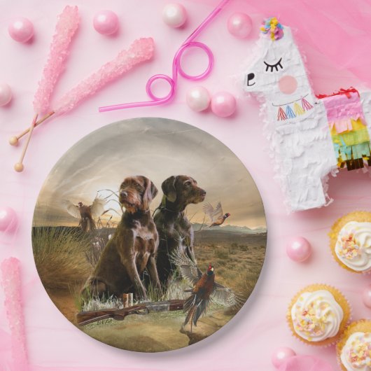 Pudelpointers, jachtfazant papieren bordje (Feest)