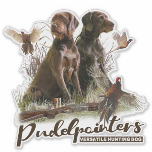Pudelpointers, jachtluiers sticker (Voorkant)