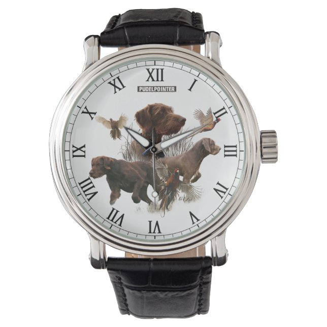 Pudelpointers, jagen op fazant  horloge (Voorkant)