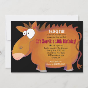 PUDGY PONY Horseback Birthday Party Invitation Kaart