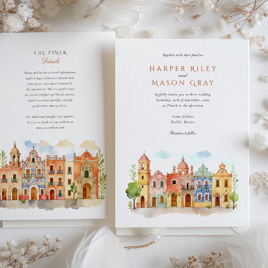 Puebla Mexico Waterverf bruiloft Kaart