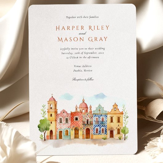 Puebla Mexico Waterverf bruiloft Kaart