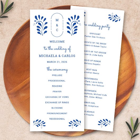 Puebla stijl blauw Mexicaanse bruiloft programma Programmakaart