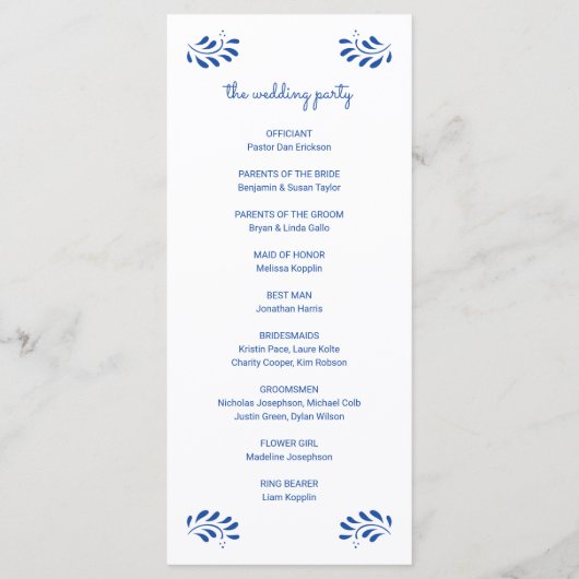 Puebla stijl blauw Mexicaanse bruiloft programma Programmakaart (Achterkant)