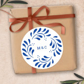 Puebla Style Blauw Mexicaanse bruiloft Monogram St Ronde Sticker