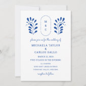 Puebla Style Blauwe Mexicaanse bruiloft uitnodigin Kaart (Voorkant)