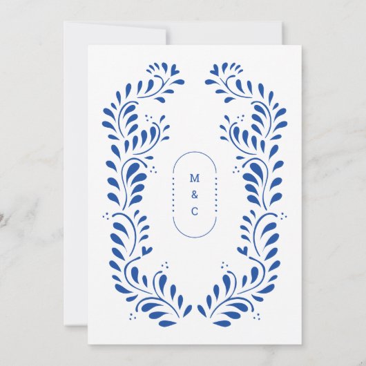 Puebla Style Blauwe Mexicaanse bruiloft uitnodigin Kaart (Achterkant)