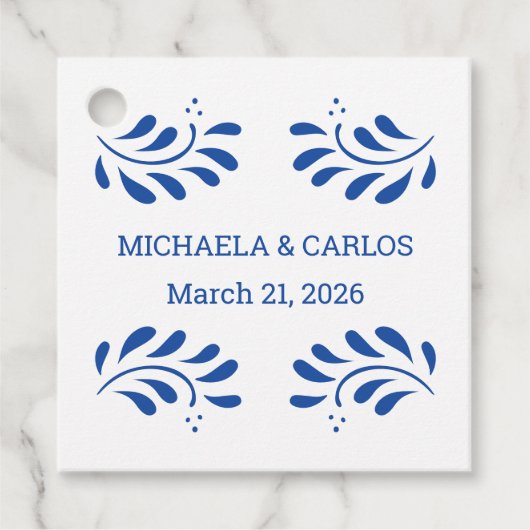 Puebla Style Blue Mexican Wedding Favoriet Label (Voorkant)