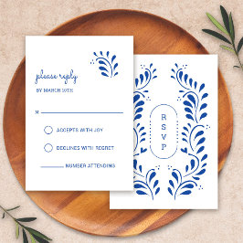 Puebla Style Blue Mexican Wedding RSVP Kaart