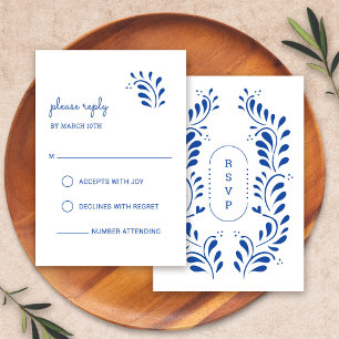 Puebla Style Blue Mexican Wedding RSVP Kaart