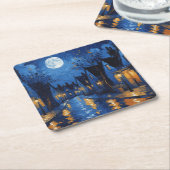 Pueblo de noche con luces y faroles kartonnen onderzetters (Schuin)